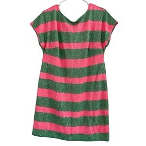 Lilly Pulitzer Ames Mini Sequin Dress Tropical Pink Green Cucina Stripe Size M